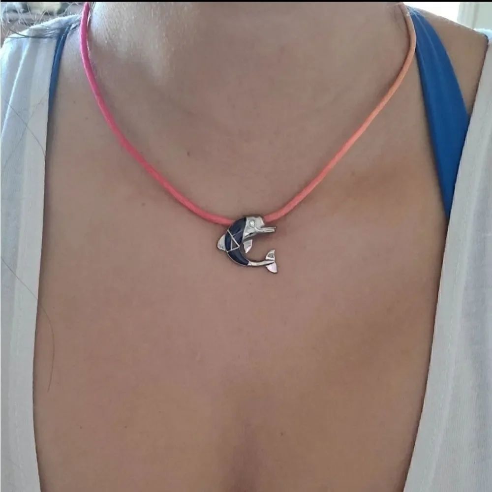Girly fun neon dolphin pendant necklace tie dye